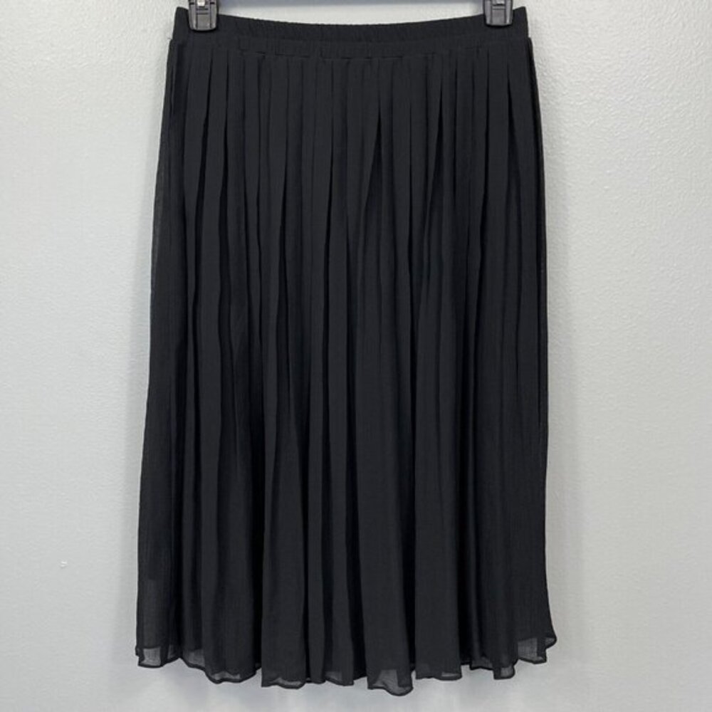 Ichi Pleated Skirt Womens Medium Black Pull On A-Line Midi‎ Sheer Lined